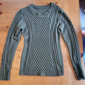 Dark Green Cable Knit Fitted Round Neck Sweater Womens Size S